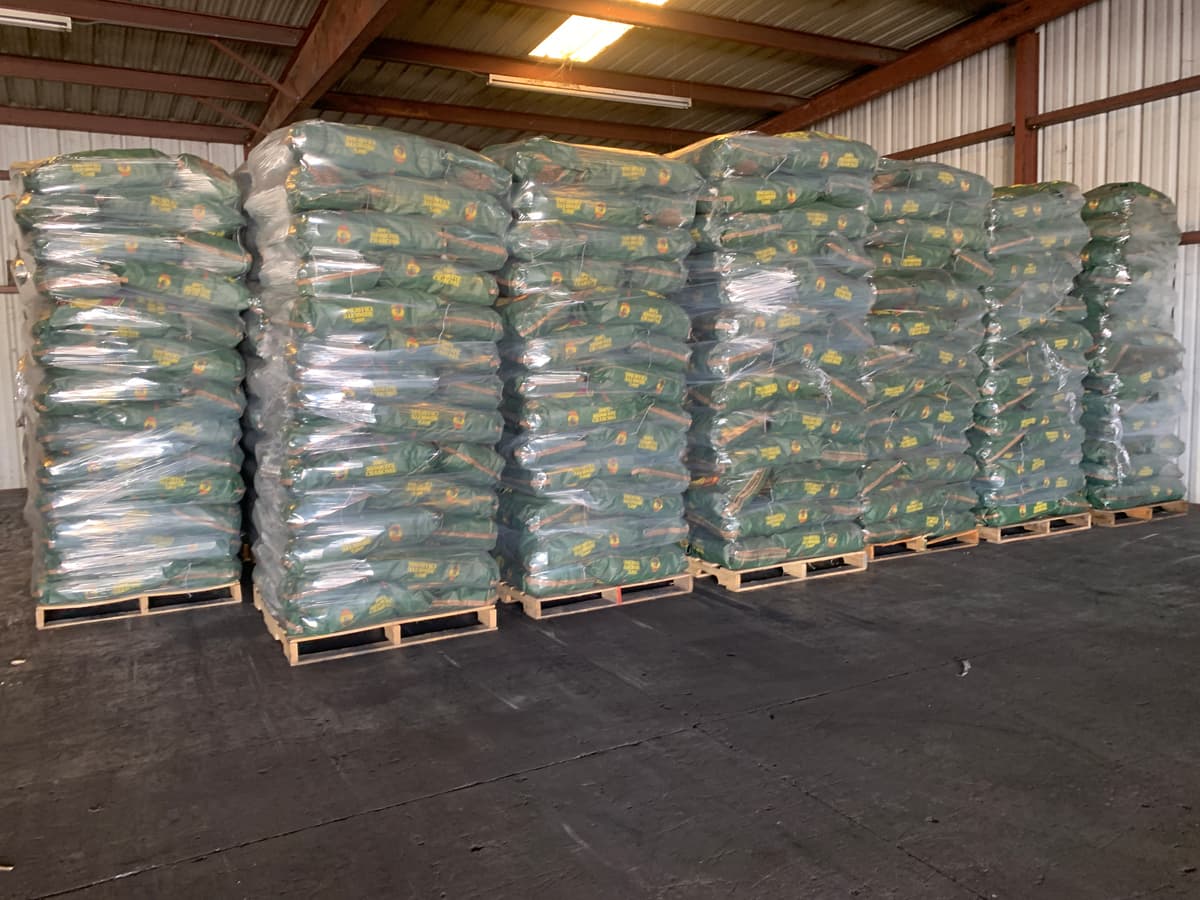 30lb mesquite charcoal pallets ready for distribution